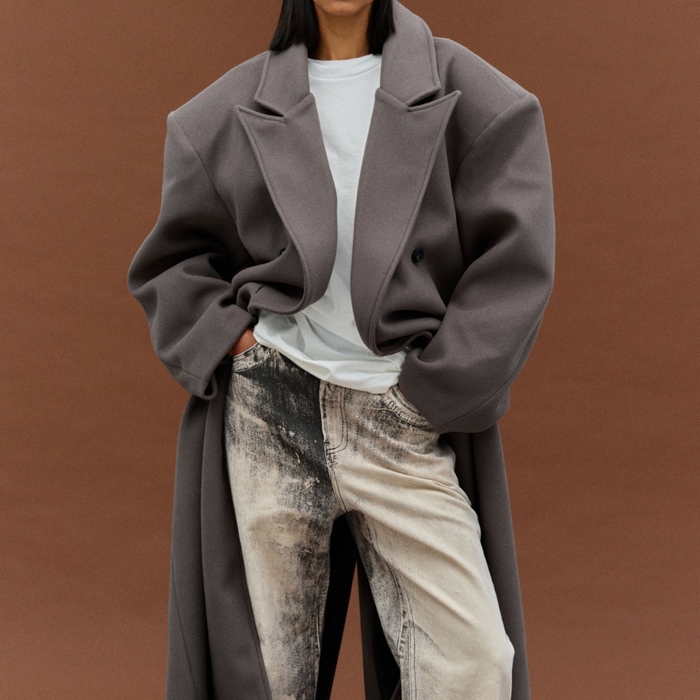 Source Unknown Wallis Oversized Grandpa Coat- Grey Medium - Picture 5 of 14